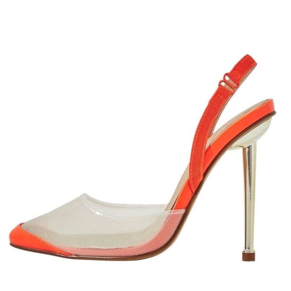 $15 ! Orange heels with plastic mesh